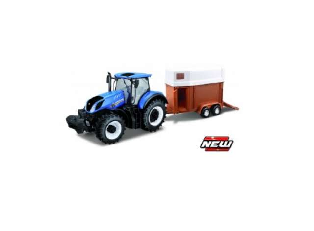 New Holland T7HD Tractor + Horse Trailer 1:32 Bburago Model
