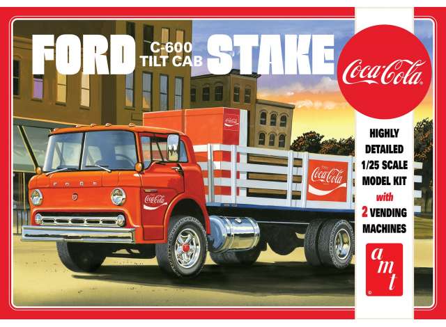 Ford C600 Stake Bed with Coca-Cola Machines, plastic modelkit 1:25 AMT Model