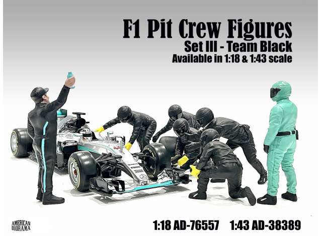 F1 Pit Crew Figures set #3, Team Black 7 figures. 1:18 American Diorama Model
