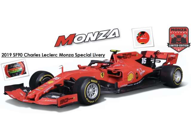 2019 Ferrari F1 SF90 #16 Charles LeClerc *Monza Special Livery* Racing Car, red 1:18 Bburago Model