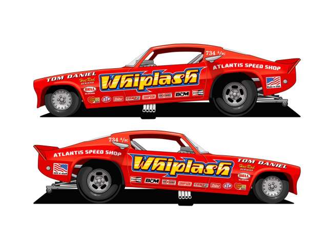 Snap Tom Daniel *Whiplash* Camaro Funny Car, plastic modelkit 1:24 Atlantis Model