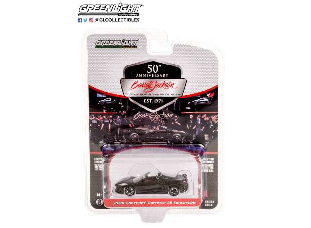 1:64 GREENLIGHT GL37240-D BARRETT JACKSON SERIES 8 2020 CHEVROLET CORVETTE C8 CONVERTIBLE (LOT #3003) BLACK WITH ADRENALINE RED INTERIOR