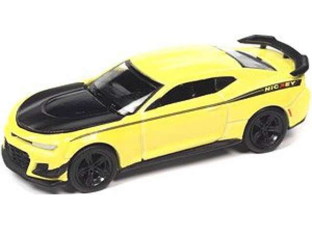 2019 NICKEY Chevrolet Camaro ZL1 1LE, shock yellow with flat black side stipes & NICKEY Logo 1:64 Auto World Model