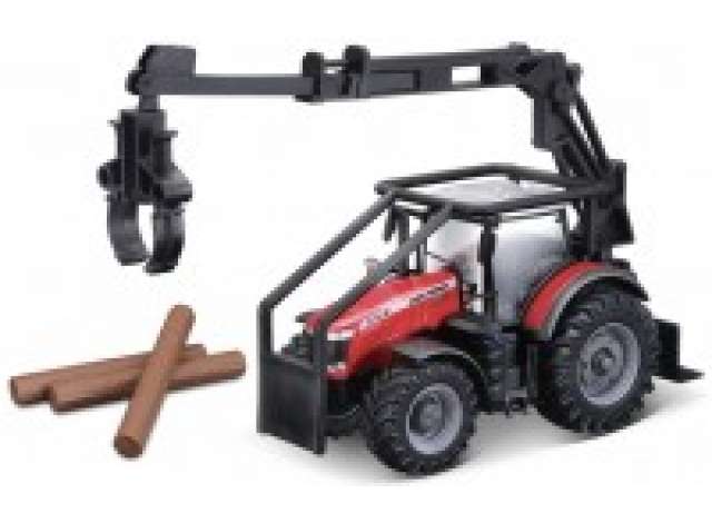Massey Ferguson forestry tractor + logging loader, red/black Bburago Model