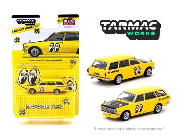 1:64 TARMAC T64G-026-ME2 DATSUN BLUEBIRD 510 WAGON YELLOW MOONEYES MIJO EXCLUSIVE