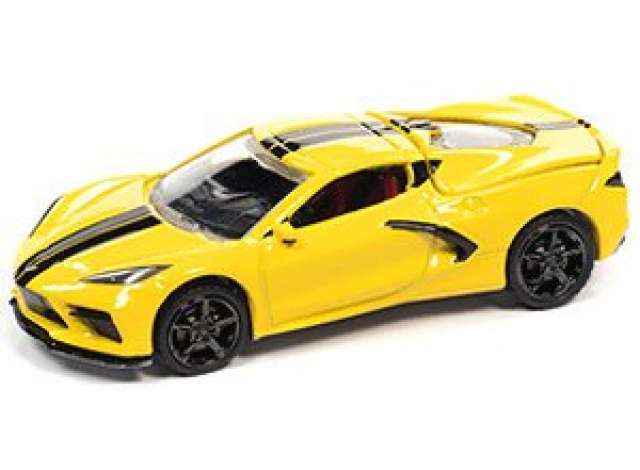 2020 Chevrolet Corvette, Accelerate Yellow with Twin Black Stripes 1:64 Auto World Model