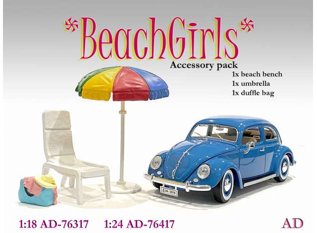 Beach Girls *Accesory Pack* including; Beach Bench, Umbrella & Duffle Bag 1:24 American Diorama Model