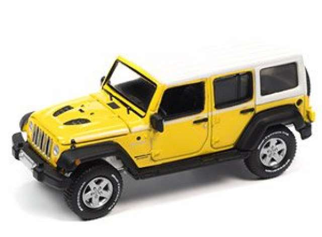 2017 Jeep Wrangler Chief Edition, Acid Yellow with White Roof & White Side Stripe 1:64 Auto World Model