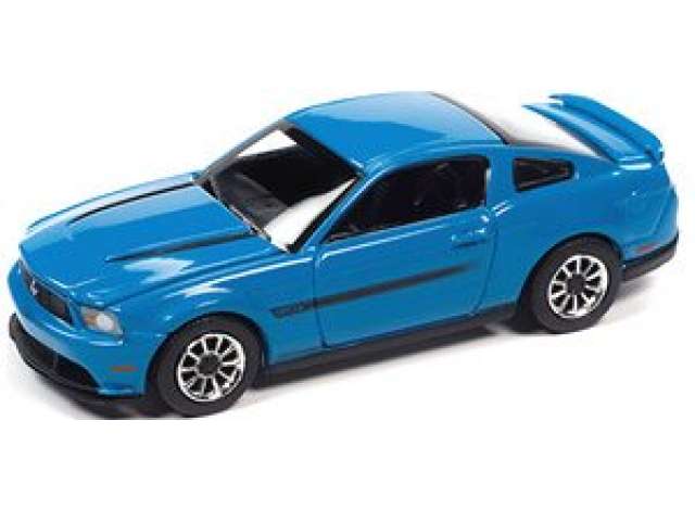 2012 Mustang GT/CS, Grabber Blue with Black Hood Stripes & Black GT/CS Side Stripes 1:64 Auto World Model