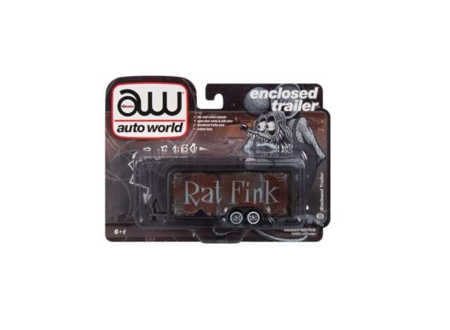 Rat Fink Enclosed Trailer, Gun Metal Flatz with Rat Rod Graphics 1:64 Auto World Model