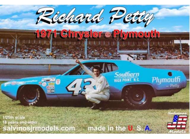 Pre-Order – 1971 Chrysler Plymouth Road Runner #43 Richard petty, plastic model kit 1:25 Salvinos Model (SALRPCP1971D) – ETA. September 2026