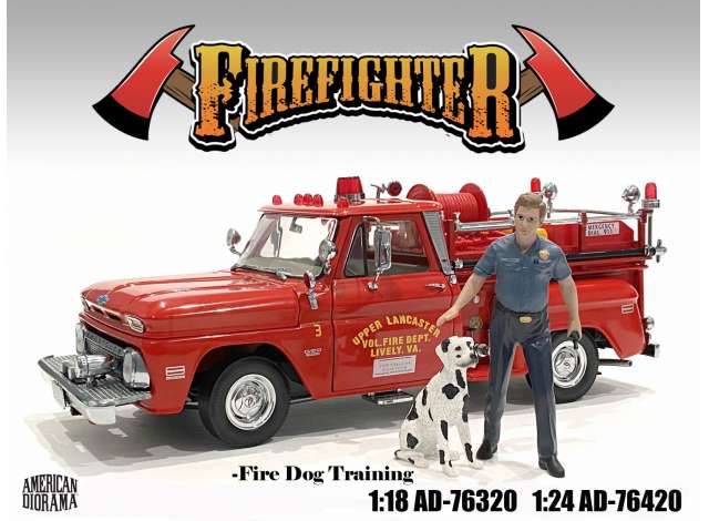 Firefighters *Fire Dog Training* Figure & Dog 1:18 American Diorama Model