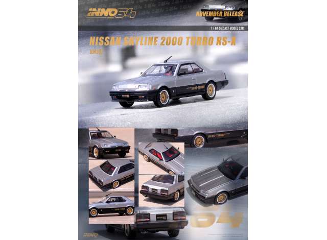 1:64 INNO64 IN64-R30-SLBL NISSAN SKYLINE 2000 TURBO RS-X (DR30), SILVER/BLACK WITH GOLD RIMS