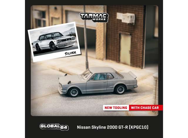 1:64 TARMAC TC-T64G043SL NISSAN SKYLINE 2000 GT-R KPGC10, SILVER