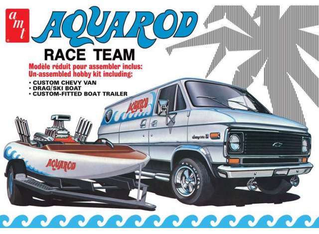 Aqua Rod Race Team 1975 Chevy Van, Race Boat & Trailer, plastic modelkit 1:25 AMT Model