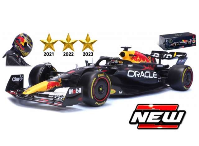 2023 Red Bull RB19 F1 #1 Max Verstappen World Champion Version, blue/red/yellow 1:24 Bburago Model