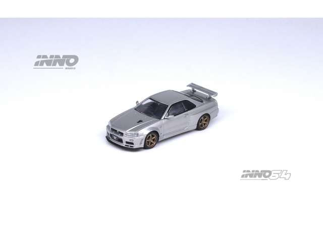 Nissan Skyline GT-R (R34) V-Spec II Silver 1:64 Inno64 Model Car (IN64-R34VS-SIL)