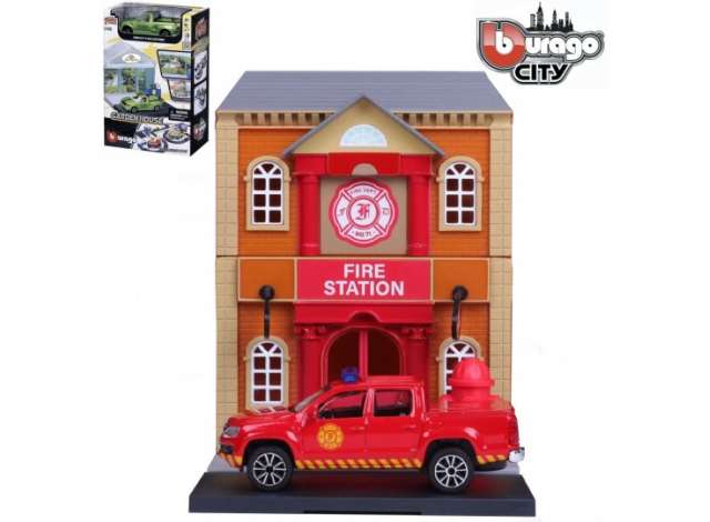 Bburago City Fire House with Volkswagen Amarok *Build Your City*, red/yellow 1:43 Bburago Model