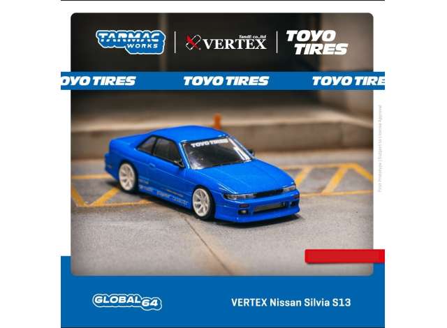 1:64 TARMAC T64G-025-BL VERTEX NISSAN SILVIA S13 BLUE METALLIC TOYO TIRES
