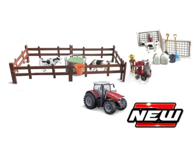 10cm Farmland Play set, Cow Feeding with Massey Ferguson Tractor, various Bburago Model
