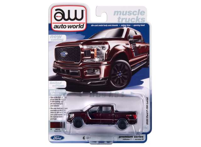 2020 Ford F-150 Truck *New Front Core & Wheels*, red 1:64 Auto World Model
