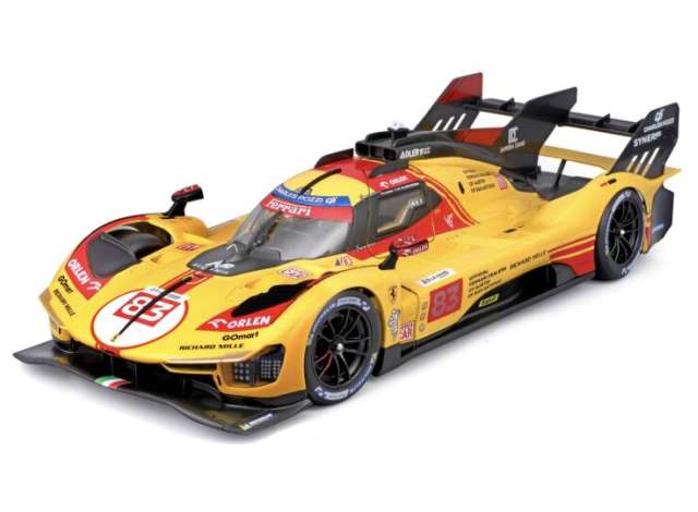 2024 Ferrari 499P #83 Kubica/Yifei/Scarcman 24h Le Mans 2024, red/yellow/black 1:24 Bburago Model