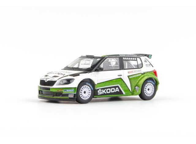 2010 Skoda Fabia II FL S2000, Skoda Motorsport Design 2012 II, Gravel wheels, white/green 1:43 Abrex Model