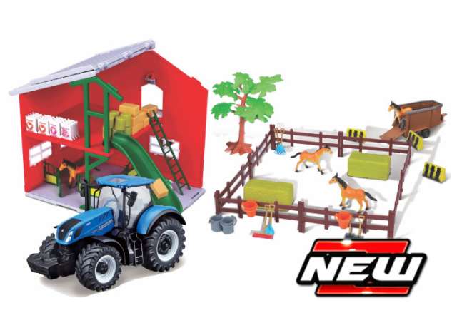 10cm Farmland Play set, Horse stable with New Holland T7.315 HD tractor, various Bburago Model