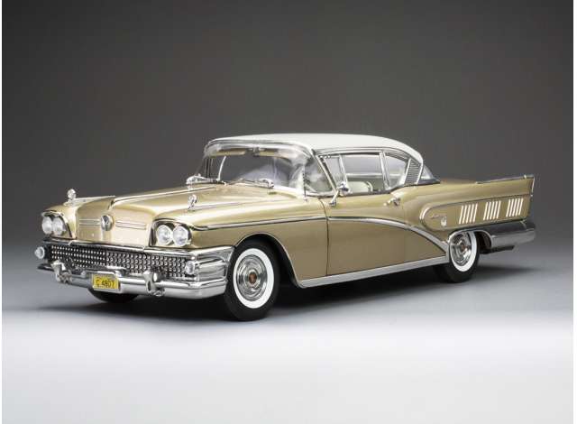 Pre-Order – 1958 Buick Limited Riviera coupe *platinum collection*, glacier white/gold mist 1:18 SunStar Model (sun4807) – ETA. September 2026