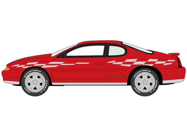 Pre-Order – 2000 Chevrolet Monte Carlo SS, Torch red with checkered side stripe 1:64 Johnny Lightning Model (JLSP391A) – ETA. September 2026