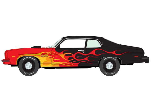 Pre-Order – 1974 Pontiac GTO, Black with Red Orange and Yellow Flames 1:64 Johnny Lightning Model (JLSP405A) – ETA. September 2026