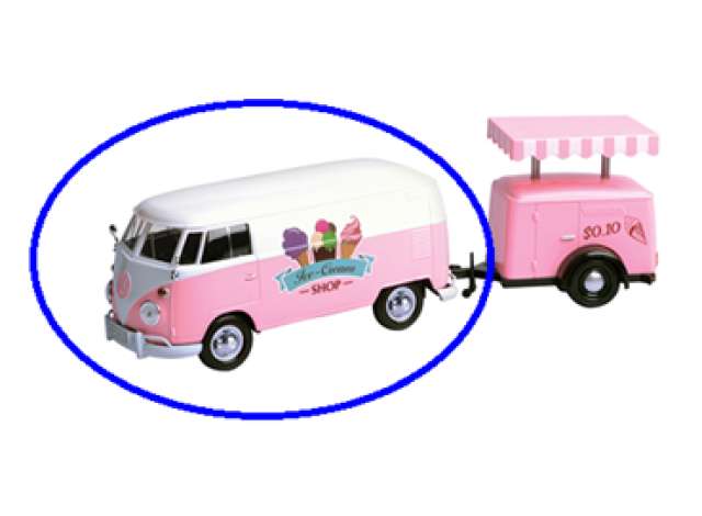Pre-Order – Volkswagen Type 2 (T1) Delivery Van with Refrigeration Trailer, pink 1:24 Motor Max Model (mmax79569) – ETA. September 2027