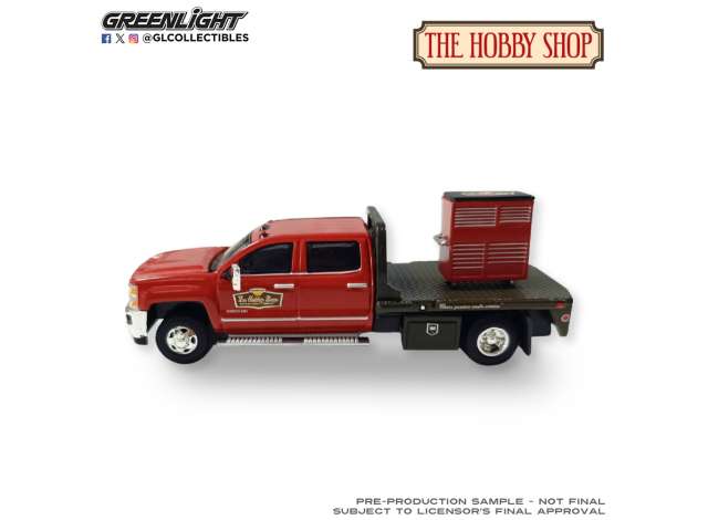 Pre-Order – 2016 Chevrolet Silverado 3500HD Dually Flatbed with Tool Cabinet *The Hobby Shop Series 17*, red 1:64 GreenLight Model (gl97170D) – ETA. September 2026