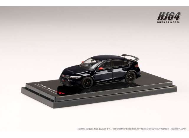 Available To Order – Honda Civic Type R (FL5), Racing Black Package/Genuine Optional Parts with Tailgate Spoiler, Crystal Black Pearl 1:64 Hobby Japan Model (HJ645063BK)