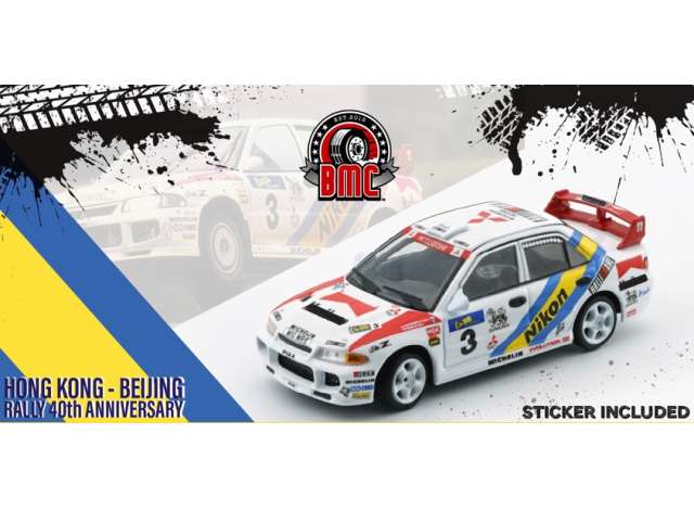 Pre-Order – 1995 Mitsubishi Lancer Evo III #3 Nikon Hong Kong Beijing Rally, Red/White BM64B0224 Stocks Due May / Jun 2026 1:64 BM Creations Diecast Model