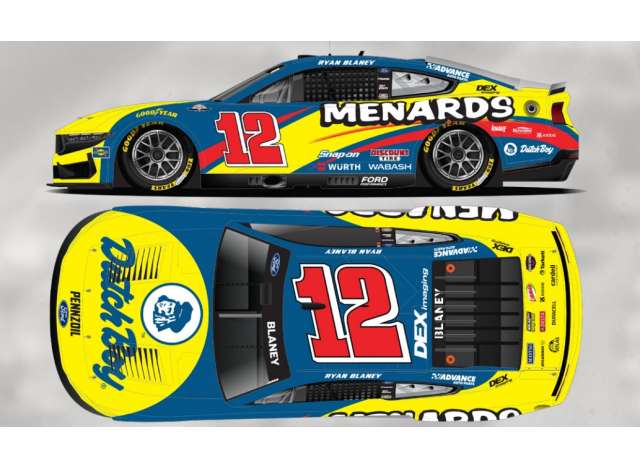 2025 Ford Mustang #12 Ryan Blaney *Menards Dutch Boy*, blue/yellow/red 1:64 Action Racing Collectibles Model