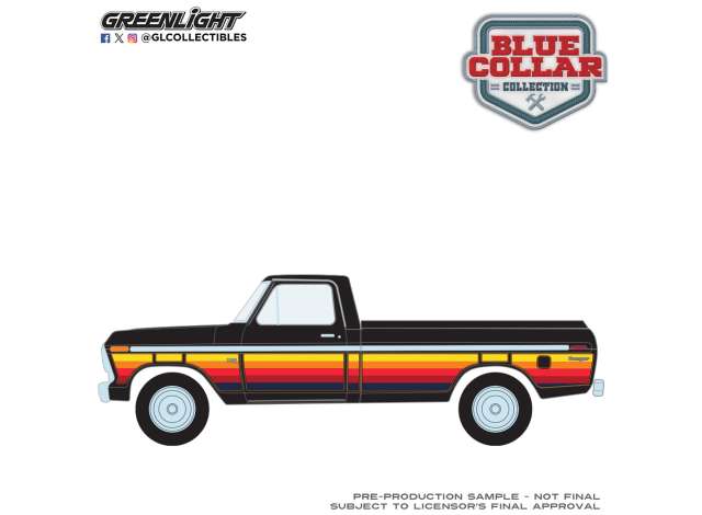 Pre-Order – 1977 Ford F-100 with Bed Cover *Blue Collar Collection Series 15*, black with free wheeling stripes 1:64 GreenLight Model (gl35320E) – ETA. September 2026