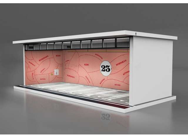 Available To Order – Parking Garage Pink Pig with Light, Pink 1:64 Black Box Diorama Model (MO914021)