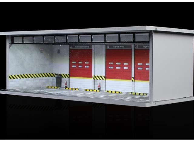 Available To Order – Parking Garage D-Parking with Light, Red/White/Yellow 1:64 Black Box Diorama Model (MO914056)
