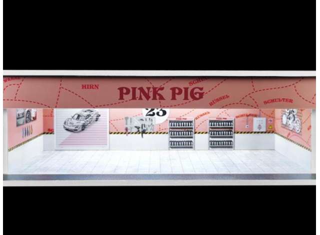 Available To Order – Parking Garage Pink Pig with Light, Pink 1:64 Black Box Diorama Model (MO914108)