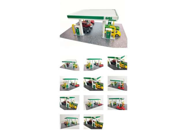 Pre-Order – 1/60-1/64 Gas station Dimensions of the building: 80mm x 190mm x 95mm Materials: sturdy PVC and plastic construction 1:64 Dioramatoys Model (DTG6423) – ETA. September 2026