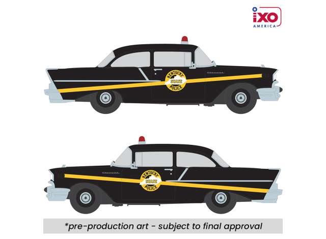 Pre-Order – 1957 Chevrolet One-Fifty *Kentucky State Police*, black/yellow 1:64 IXO America Model (ixoIA64015) – ETA. September 2026