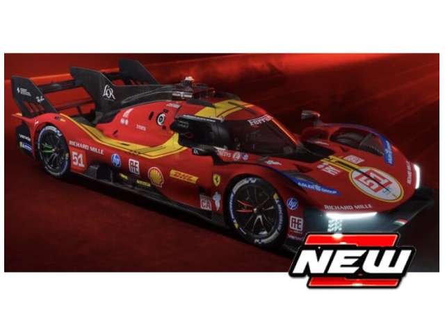 2025 Ferrari 499P 3.0L Turbo V6 #51 Pier Guidi/Calado/Giovinazzi 3rd 24h Le Mans, red/yellow 1:24 Bburago Model