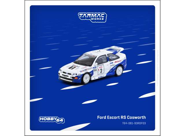 Pre-Order – 1993 Ford Escort RS Cosworth #3 François Delecour/Daniel Grataloup Tour de Corse Rallye de France Winner, white/blue 1:64 Tarmac Model (TC-T64-081-93RDF03) – ETA. September 2026