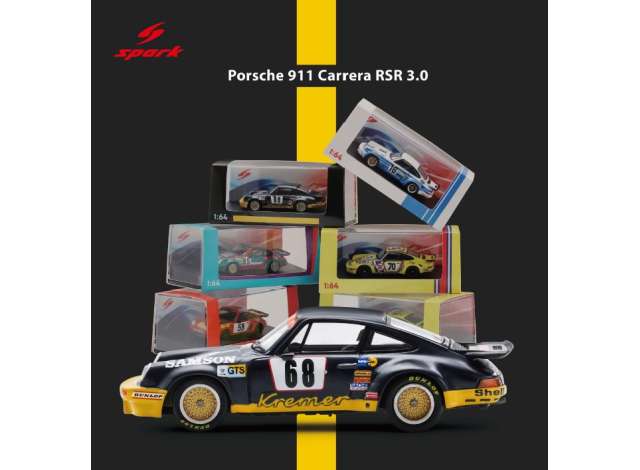 Pre-Order – 1974 Porsche 911 Carrera RSR 3.0 #68 H.Heyer/E.Kremer/P.Keller 24H Le Mans, black/orange 1:64 Spark Model (spa64S027) – ETA. September 2026