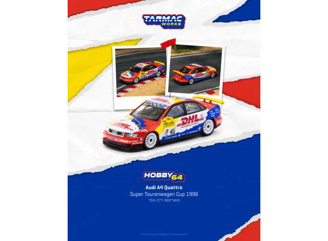 Pre-Order – 1998 Audi A4 Quattro #45 Frank Biela Super Tourenwagen Cup, red/white/blue 1:64 Tarmac Model (TC-T64-077-98STW45) – ETA. September 2026