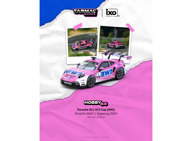 Pre-Order – 2024 Porsche 911 GT3 Cup (992) #1 Harry KingPorsche Mobil 1 Supercup, pink/white 1:64 Tarmac Model (TC-T64-093-24PSC01) – ETA. September 2026