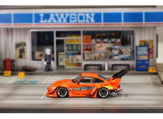 Pre-Order – RWB 993 F&F with high tail, orange 1:64 Street Weapon Model (STW215) – ETA. July/August 2026