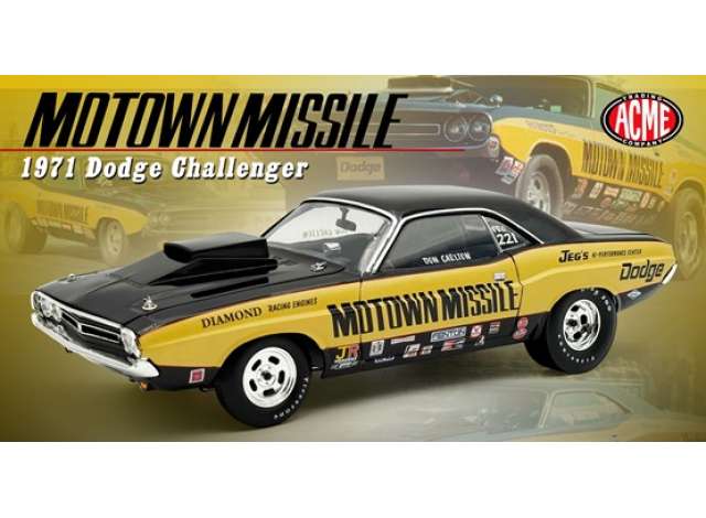 Pre-Order – 1971 Dodge Challenger *Motown Missile*, black/mostard 1:18 Acme Diecast Model (acme1806032) – ETA. July/August 2026