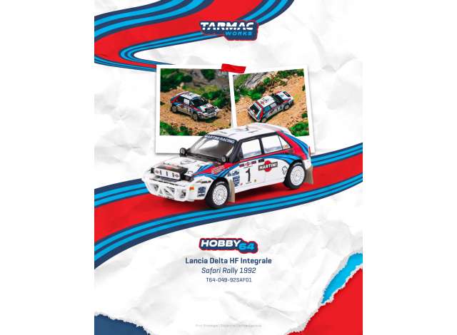 Pre-Order – 1992 Lancia Delta HF Integrale #1 Juha Kankkunen/Juha Piironen Safari Rally, white/red/blue 1:64 Tarmac Model (TC-T64-049-92SAF01) – ETA. September 2026